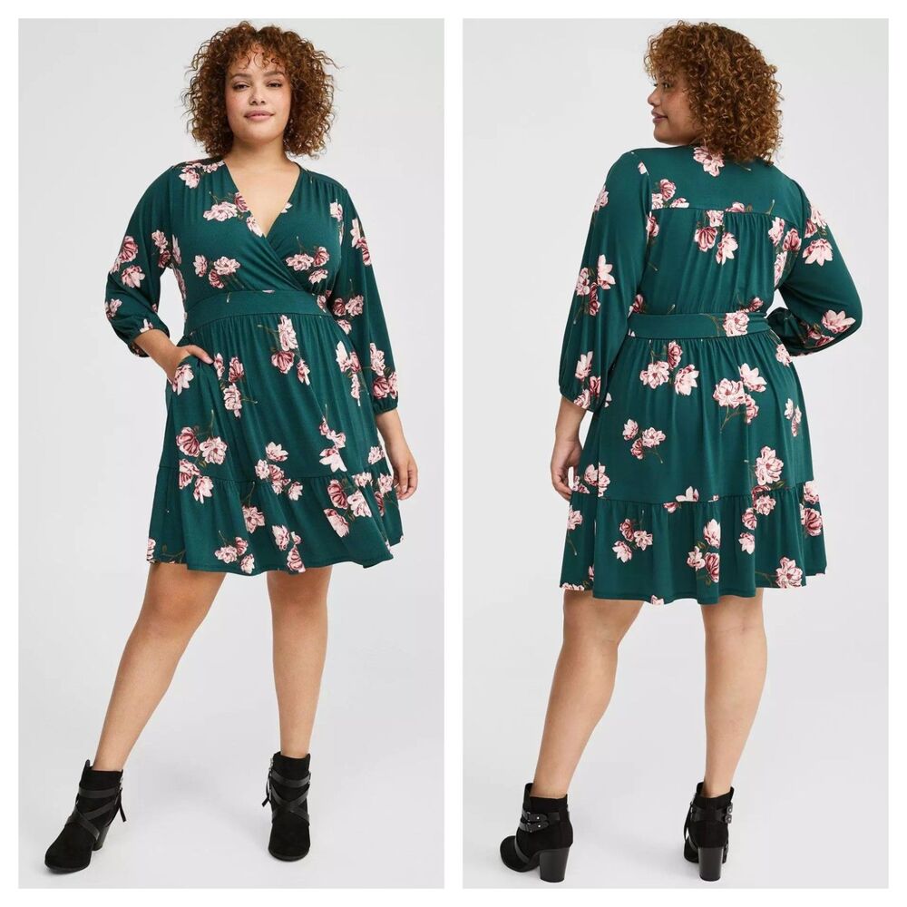 Torrid Mini Studio Knit Surplice Tiered Dress